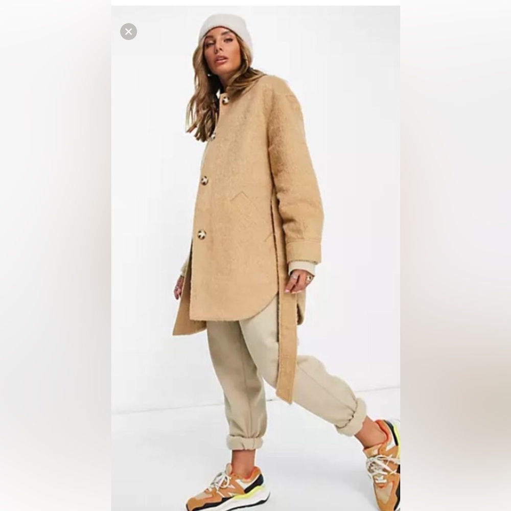 Topshop Brushed Brown Coat Size 8